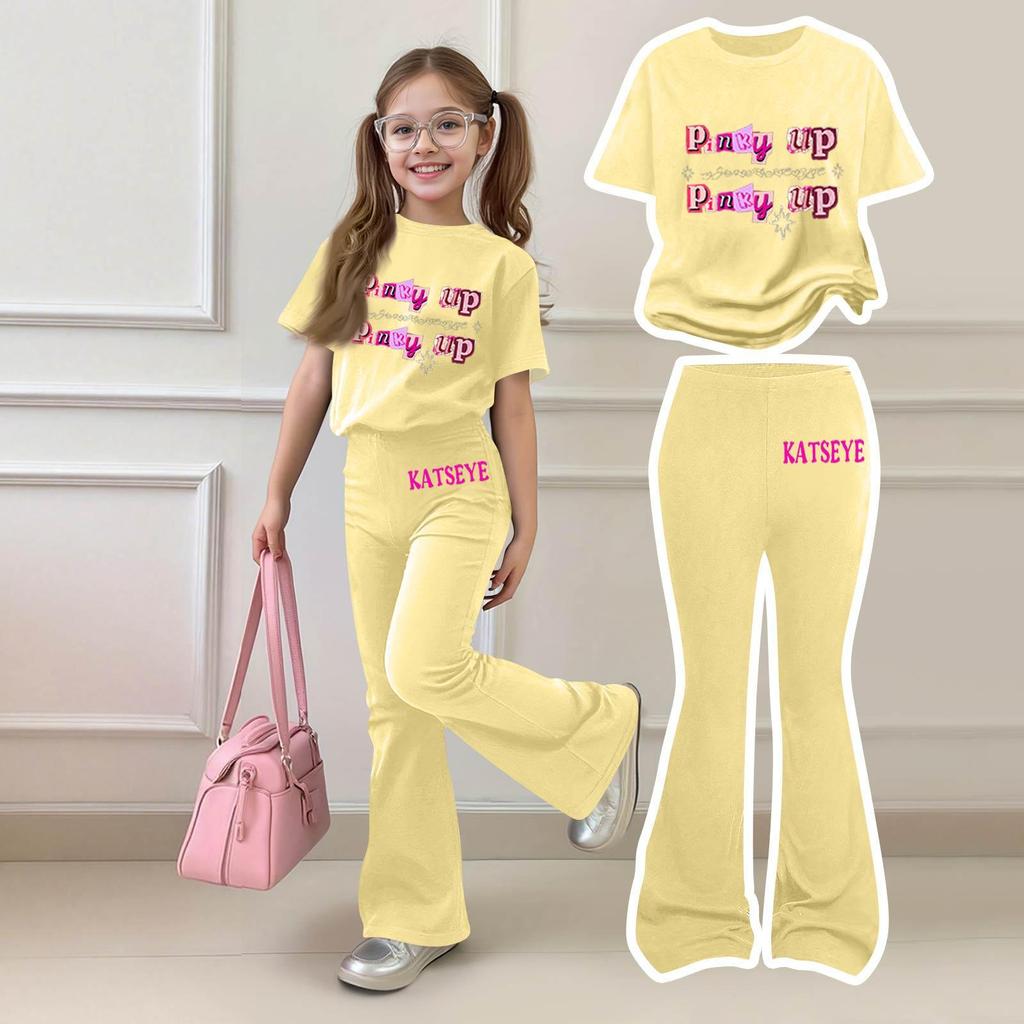 Kids Casual Short Sleeve Top and Long Pants Set Printed Design Comfortable Fit Suitable for Daily Wear and Outdoor Activities