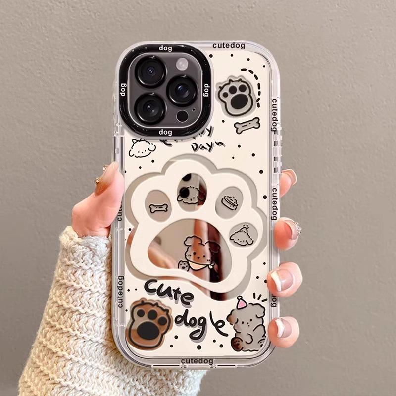 Cute Dog Paw Prints Suitable for Apple 16promax Mobile Phone Case Iphone15pro Cartoon Cream Mirror 14 17