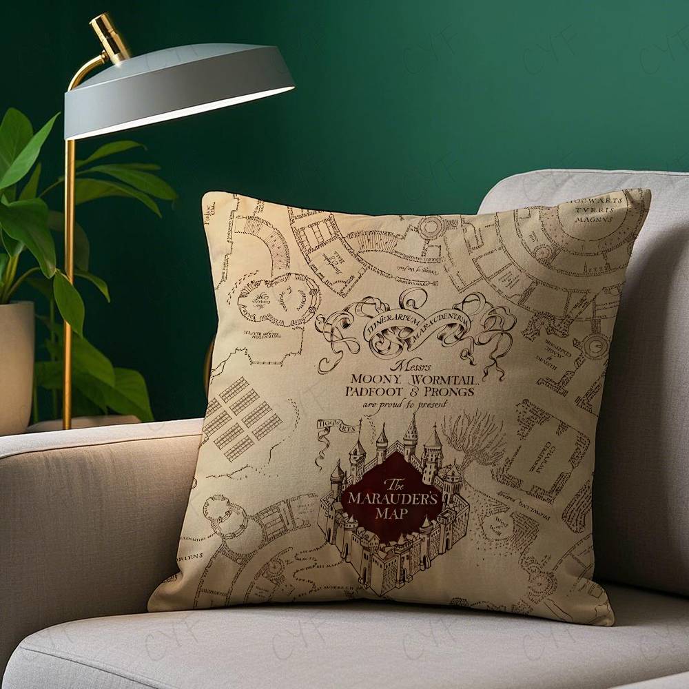 Magic Marauders Map Harny Potter Pillow Case Anti-Dustmite Pillowcase Invisible Zipper Silky Short Plush Sofa Cushion Cover