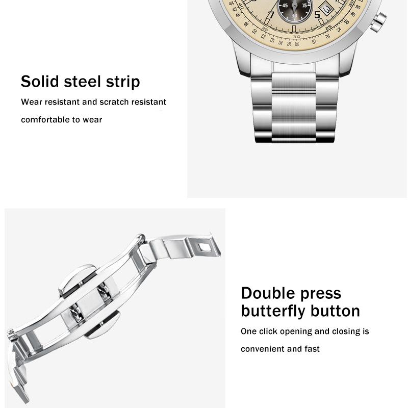 Fashion Multifunctional Chronograph Men's Watches Luxury Quartz Stainless Steel Waterproof Wristwatch Reloj De Hombre