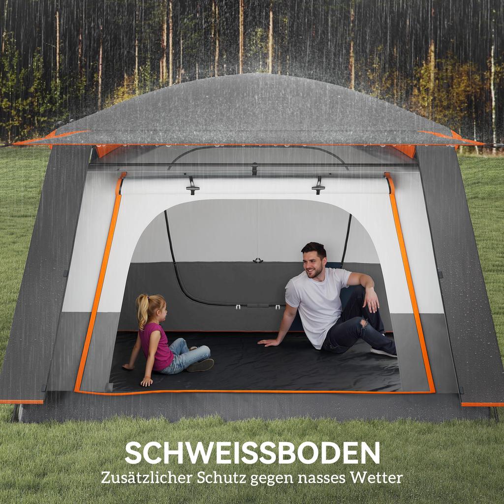 Camping tent for 4-6 people, lightweight, stable, waterproof tunnel tent with canopy and groundsheet, dark gray