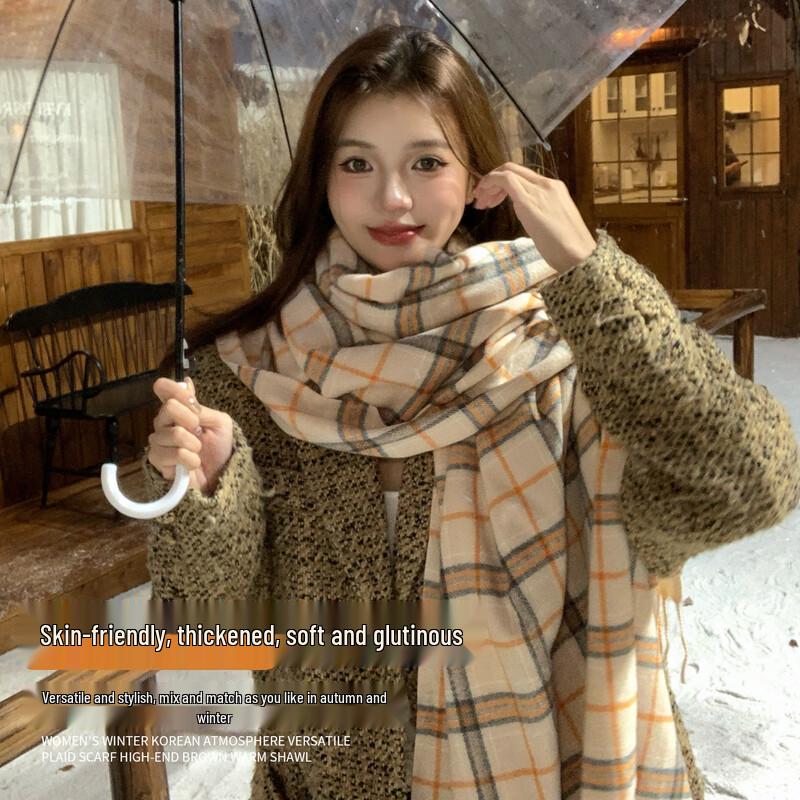 MUMARU Women's Thickened Warm Plaid Scarf