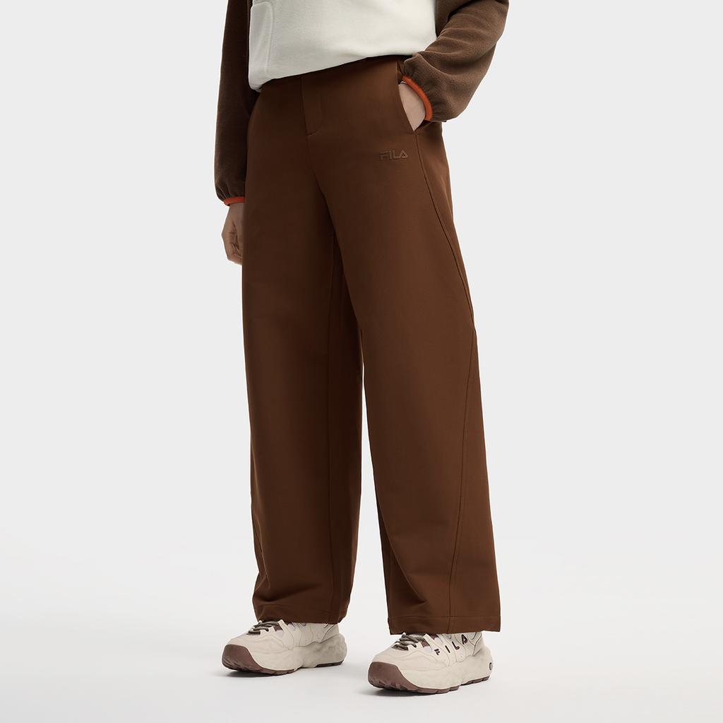 Fila Original Fashion Classic Simple Solid Color Versatile Waterproof Loose Woven Casual Pants Women Pants Mulan-Brown F11W549801FBN