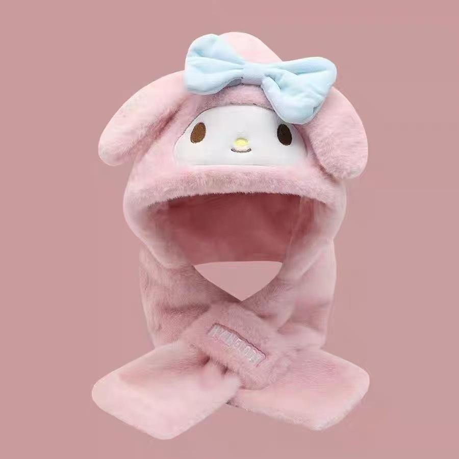 Riding a Battery Car, Piled and Thickened Bear Hat, Warm Scarf, Ear Protection, Two-in-one Two-piece Set, Cycling Cold-proof Plush Hat.