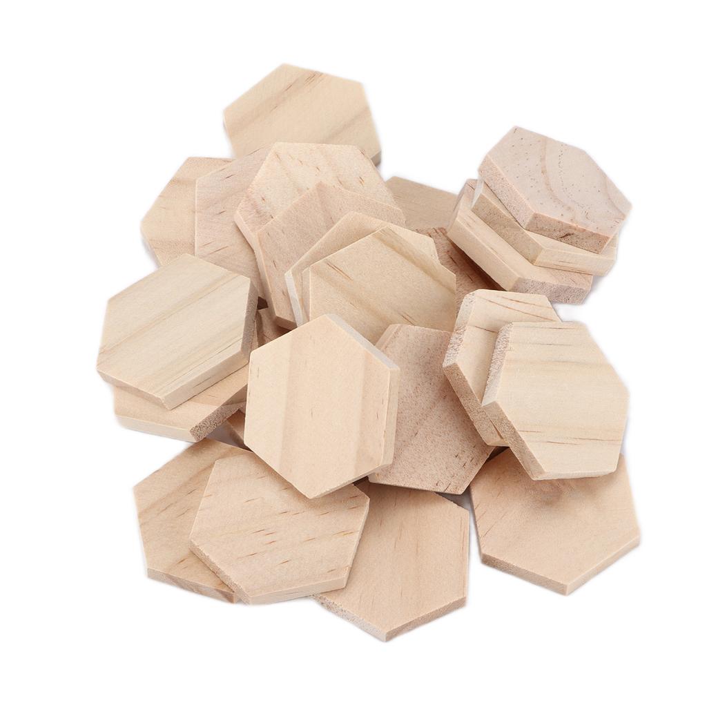 25Pcs Hex Wood Chips 38mm Blank Unfinished Wooden Cutouts Slices for DIY Decorations Crafts