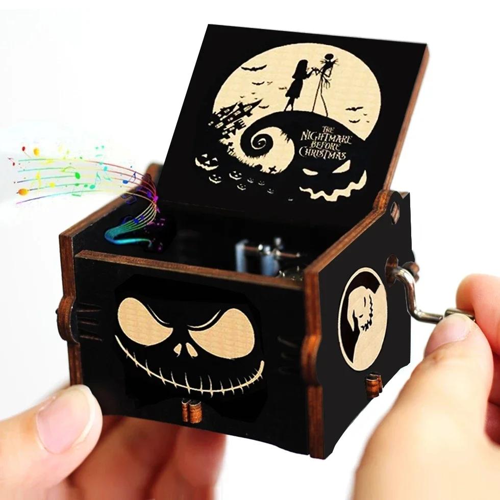 **Hot Antique carved Wooden Hand Crank Jurassic Park Music Box Action Toy Figure Anime Model Christmas Birthday Gift