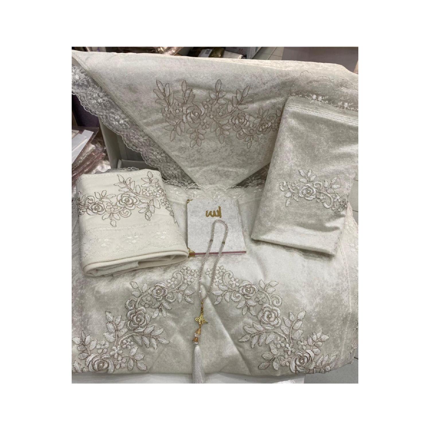 

Velvet Prayer Rug Set 6 Piece French Laced Bundle Set 70 x 120 экрю