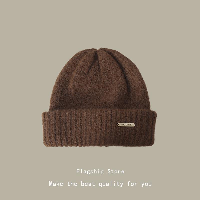 

Big head circumference wool hat women s autumn and winter wool blended cold hat gray loose warm knitted hat men M（56-58cm） темно-коричневого