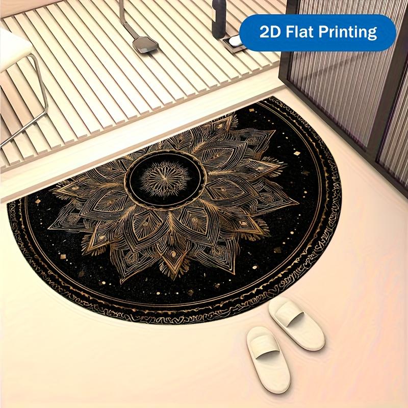 1 Stück Schwarze Goldene Mandala Halbkreis Willkommens-Fußmatte Rutschfest für Außenbereich Terrasse Veranda Küche Badezimmer Eingangsbereich Bodenmatte