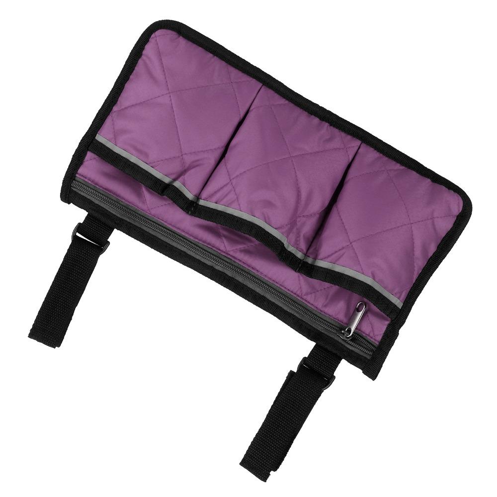 Durable Wheelchair Side Hanging Bag Reflective Strip Portable Armrest Pouch Organizer Adjustable Straps Purple Side Storage Bag