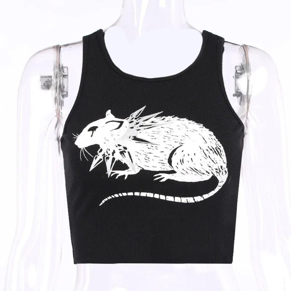 

Short Y2k Retro Slim Crop Top Mouse Print Women s Sleeveless Vest Camisole Lady