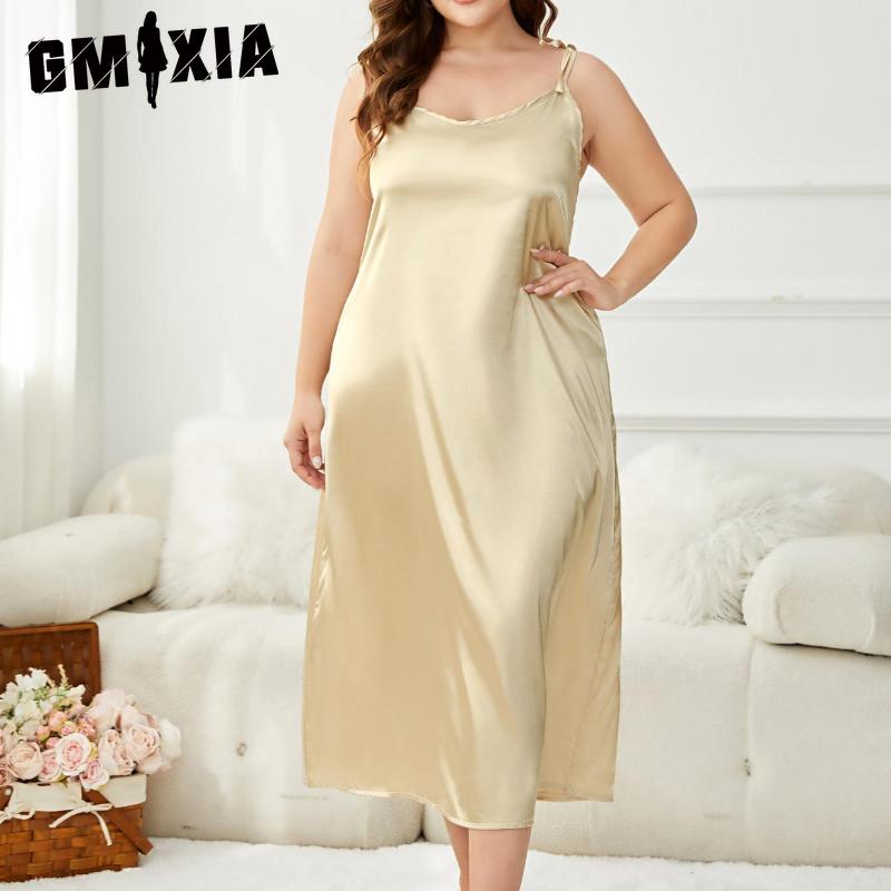 GMXIA Summer Halter Ice Silk Nightgown Women Simulation Silk Large Size Sleepwear