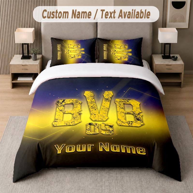Custom Bedding Set Borussia Dortmund Pattern, Print Name Text 1 Duvet Cover Plus 2 Pillowcases Home Textile