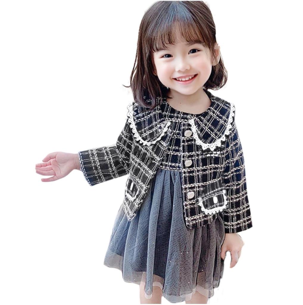 Shiawase Warehouse Formal Checkered Long for Kindergarten Entrance School Entrance and Recitals Size Kids' Dress, Pattern, Sleeves, Jacket,