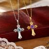 French Brushed Craft Cross S925 Silver Necklace Female Topaz Amethyst Treasure Pendant Niche Clavicle Chain