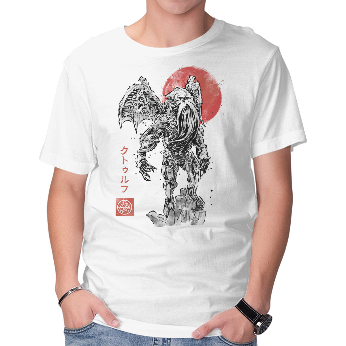 Unisex Crew Neck T-Shirt Cthulhu Sumi-E Graphic Short Sleeve Casual Tee XS