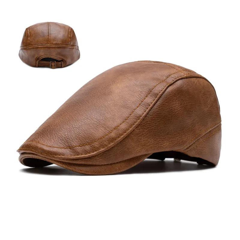 2025 Autumn and Winter PU Solid Newsboy Caps Men and Women Painter Beret Hats 147