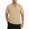 Men's Summer Short Sleeve Henley Shirt Ribbed Texture Button Front Casual Breathable Lightweight T-Shirt