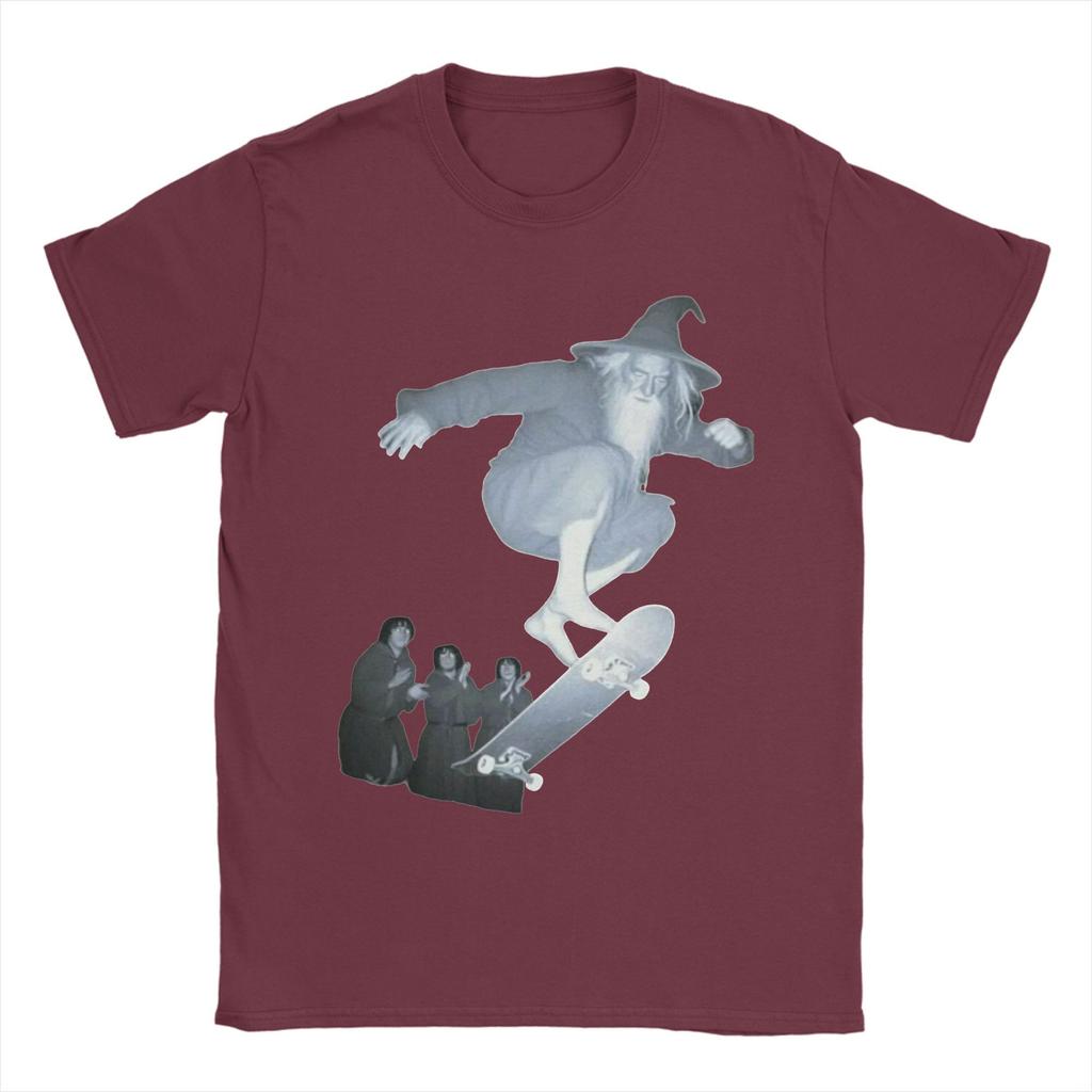Men T-Shirts Gandalfs On a Skateboard 100% Cotton Tees Short Sleeve L-Lords Of The R-Rings T Shirt Round Neck Clothing Printed