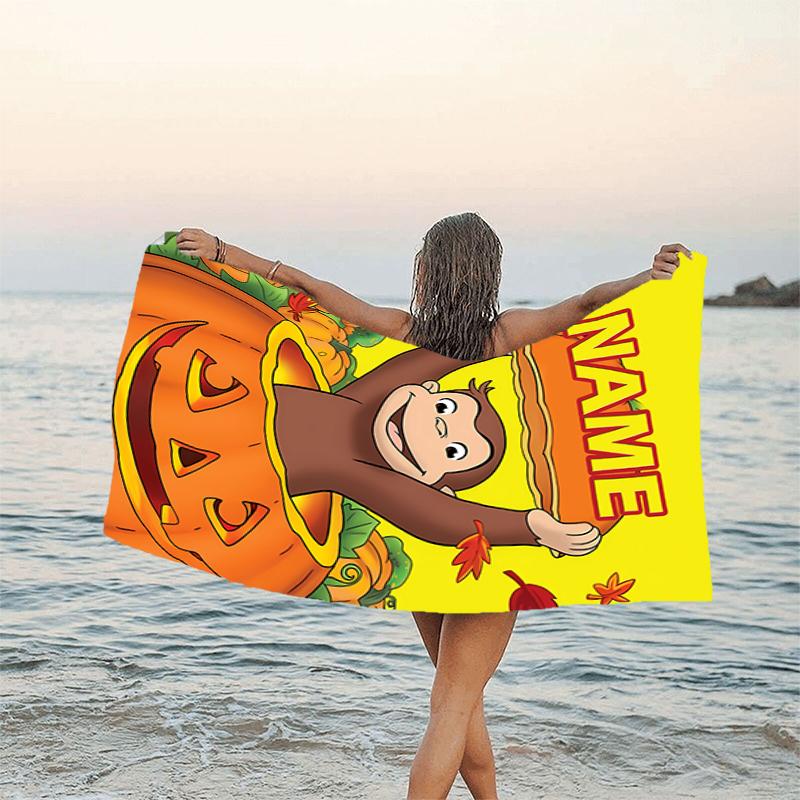 1pc Curious George8 Beach Towel with Custom Name, Beach/Swimming/Bath/Picnic/Camping Towel, Suitable for Seaside Beaches