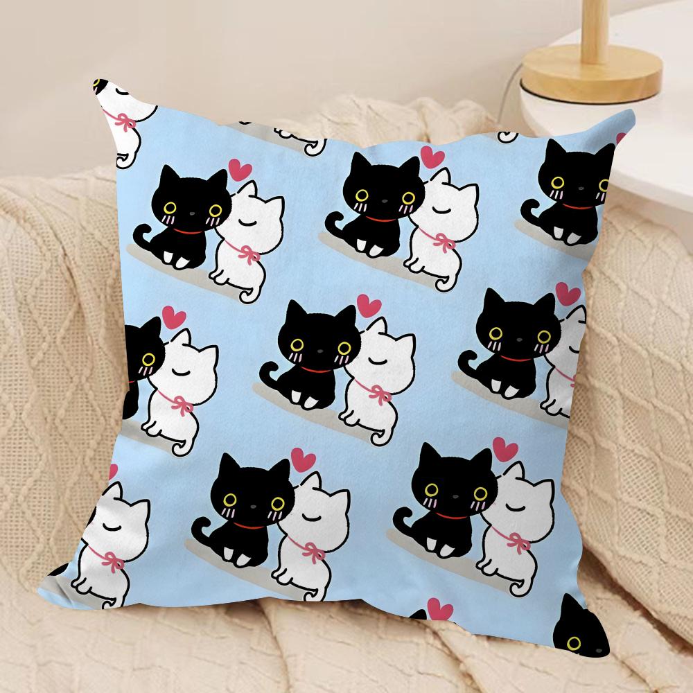 Cute Cat Cushion Cover Soft Plush Fabric DoubleSided Printed Sofa Cushion Cover for All Seasons Home Decor Gift