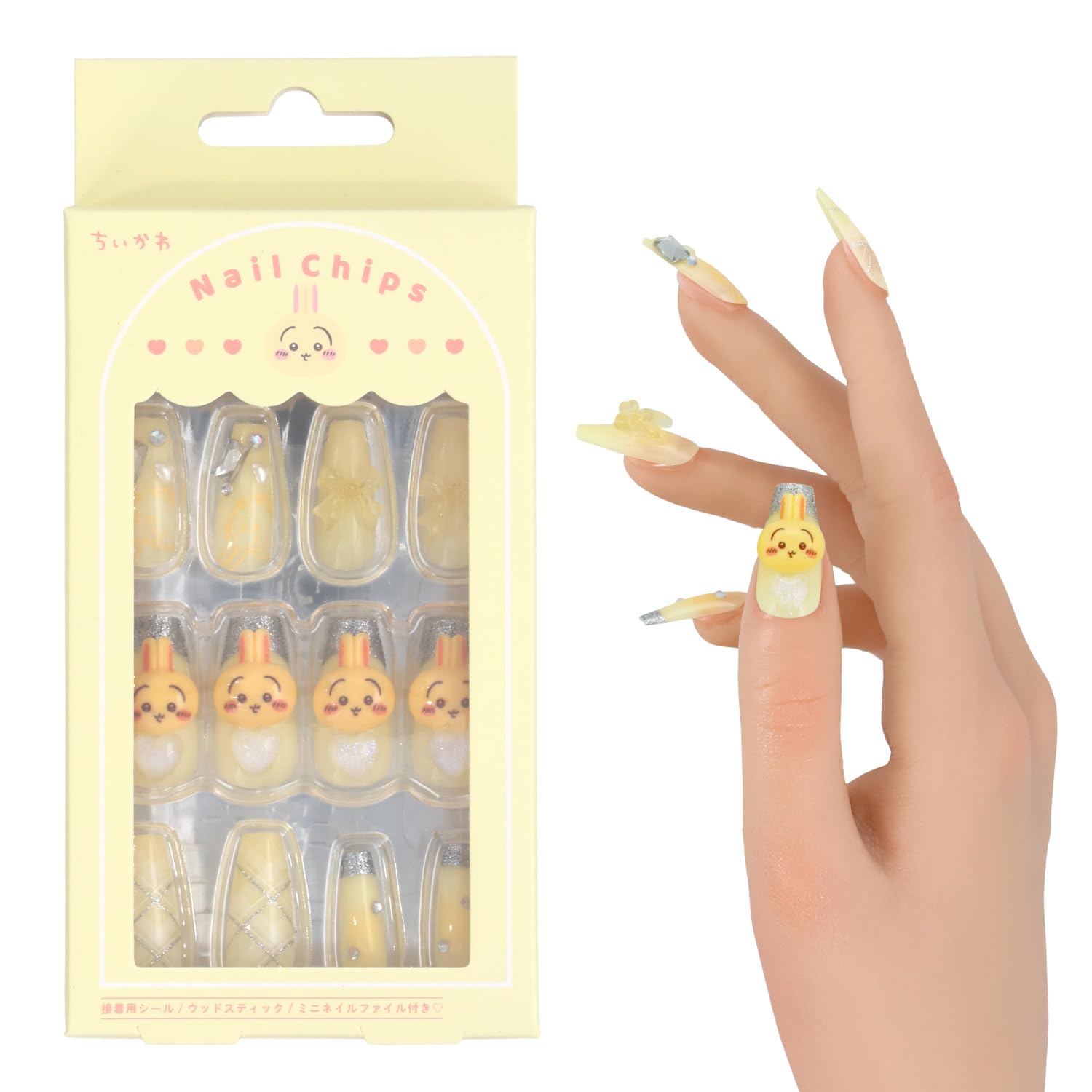 

Shobido Chiikawa Nail 24 with Adhesive Wood and Nail File Tips, Sheets, Stickers, Sticks, (Rabbit Design)