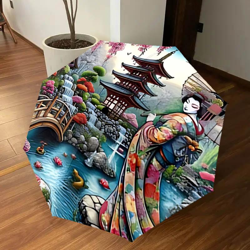 1PC Geisha Umbrella Umbrella-8-Rib Reinforced, Automatic Open, Lightweight & Durable, Cute Fashion Accessory for Outdoor-P2699