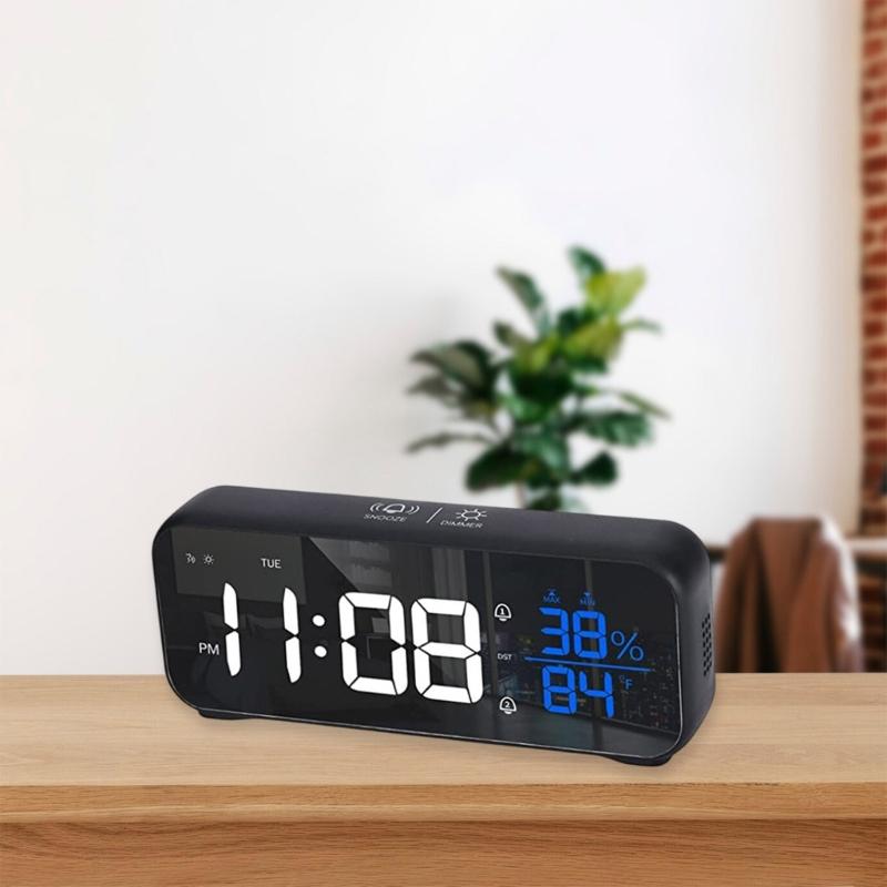 1200mAh Music LED Digital Alarm Clock Voice Control Temperature Humidity Display Desktop Clock Home Table Decoration
