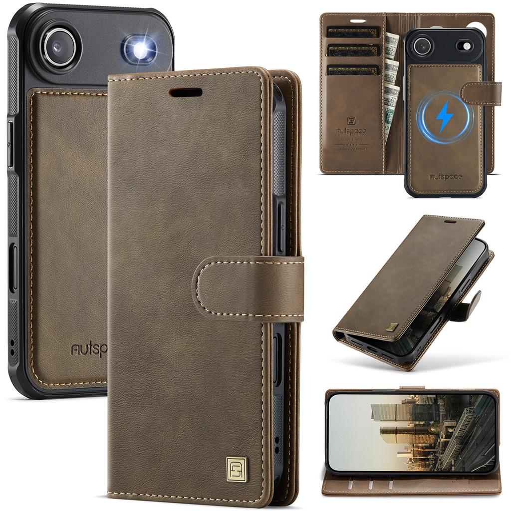 2-in-1 Magnetic Magnetic Detachable Wallet Case for iPhone 17/17 Pro/17 Max/17 Air - PU Leather, Card Slots, MagSafe Charging, 360° Protection