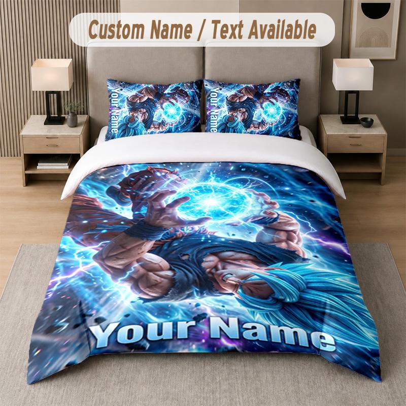 Dragon Ball 3Pcs Bedding Set, Personalized Custom Name Text, 1 Duvet Cover & 2 Pillowcases For Bedroom