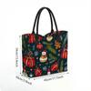  Christmas Print Tote Bag Large Capacity Casual Canvas Shopping Handbag for Holiday Use