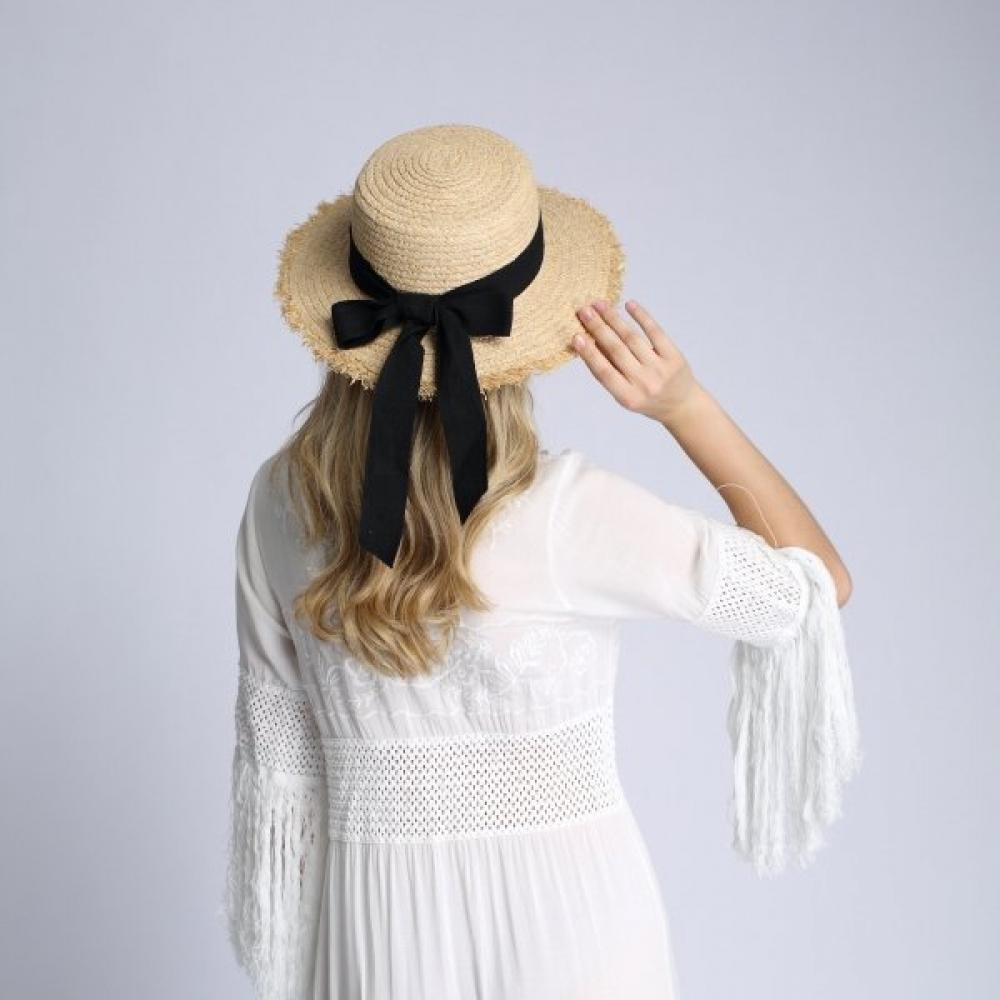 Lara Women Rafia Ribbon Hat Black Lalaac307s