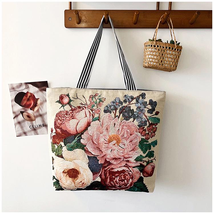 Etnická plátěná taška přes rameno s pavím motivem - Dámská módní taška Tote s velkou kapacitou