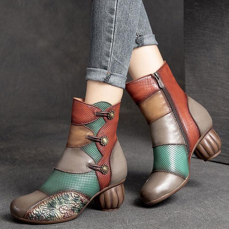 Fashion GKTINOO Women Boots 2025 New Woman Short Boots Mixed Colors Genuine Leather Autumn/Winter Shoes Square Heels Female Footware