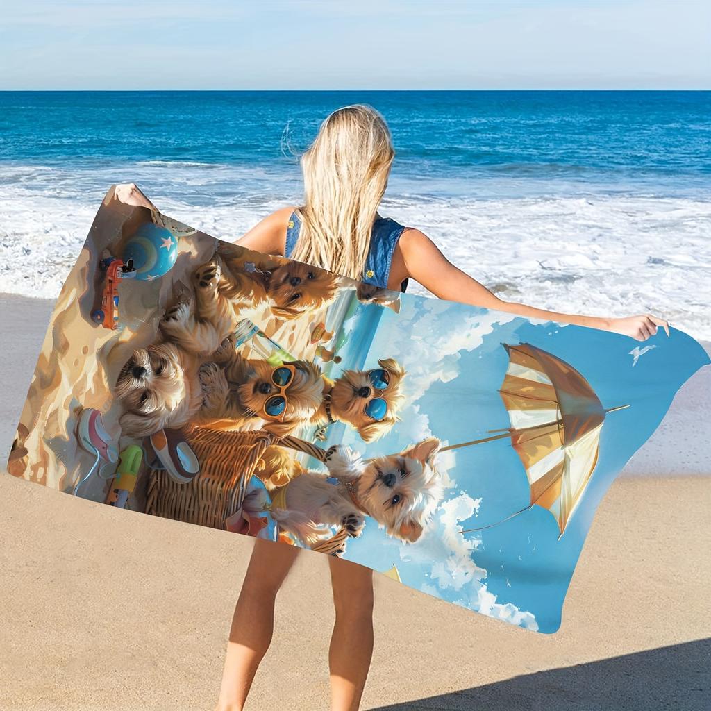 Extra Großes Cartoon-Hunde-Print Strandtuch, Weiches Strickgewebe Super Saugfähiges Handtuch für Körperabdeckung Sonnenliege