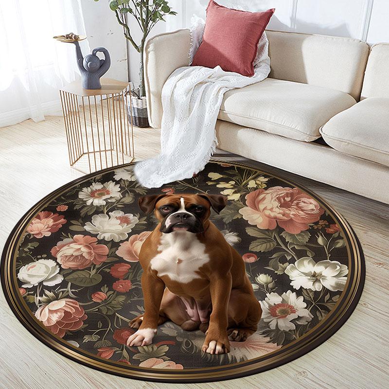 Dogs & Flowers pattern round rug,Carpet Rug for Living Room Bedroom Playroom ,Non-slip Floor Mat,Holiday Gifts and Birthday Gifts. 80cmx80cm