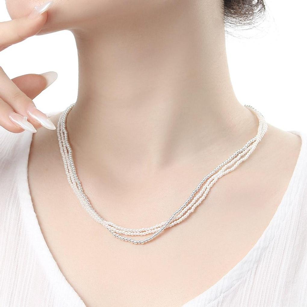 925 Silver Platinum-plated Layered Pearl Necklace