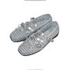 Sheepskin version~ New silver single shoes women's retro Mary Jane mesh breathable bow ballet flats women