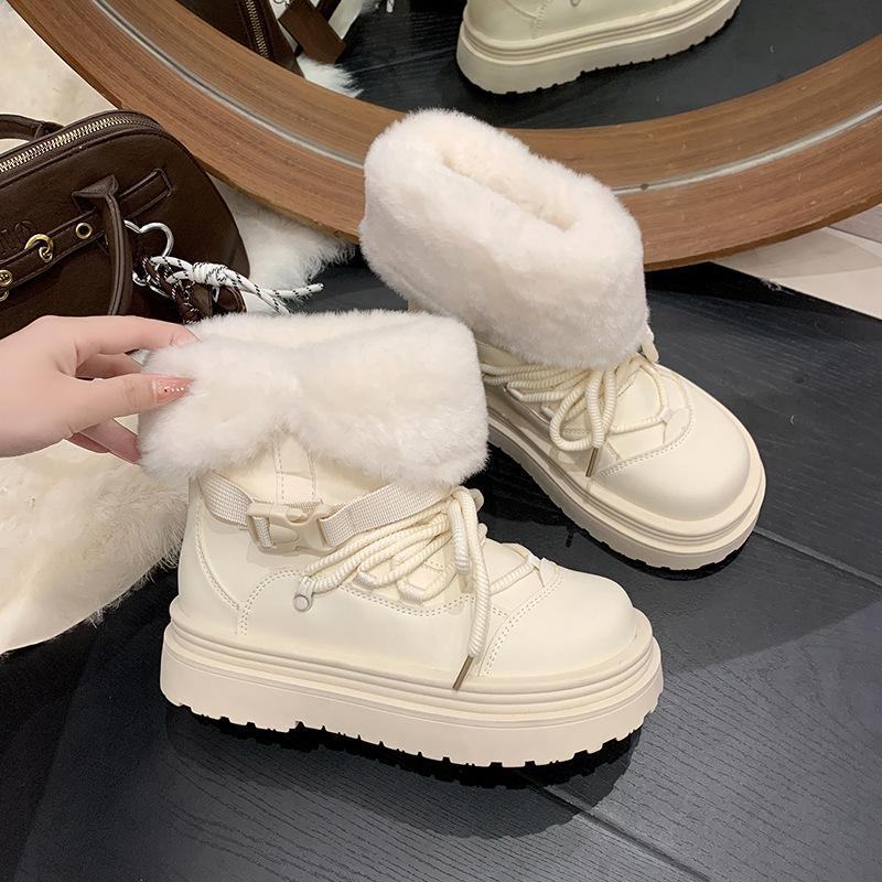 

Европейский и американский стиль нейтральные универсальные на толстой подошве увеличивающие рост зимние ботинки женские 2025 осень и зима новые бархатные большие хлопковые туфли короткие 40 белый