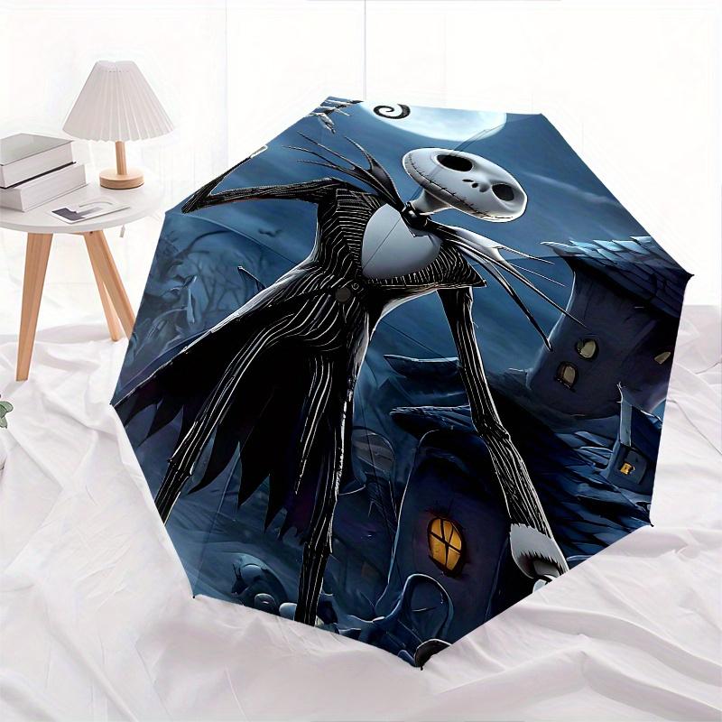 1 Auto Open Jack Skellington, Halloween Themed Colorful 8-rib Portable Umbrella for Men and Women, A Compact Commuting Companion Suitable Fo