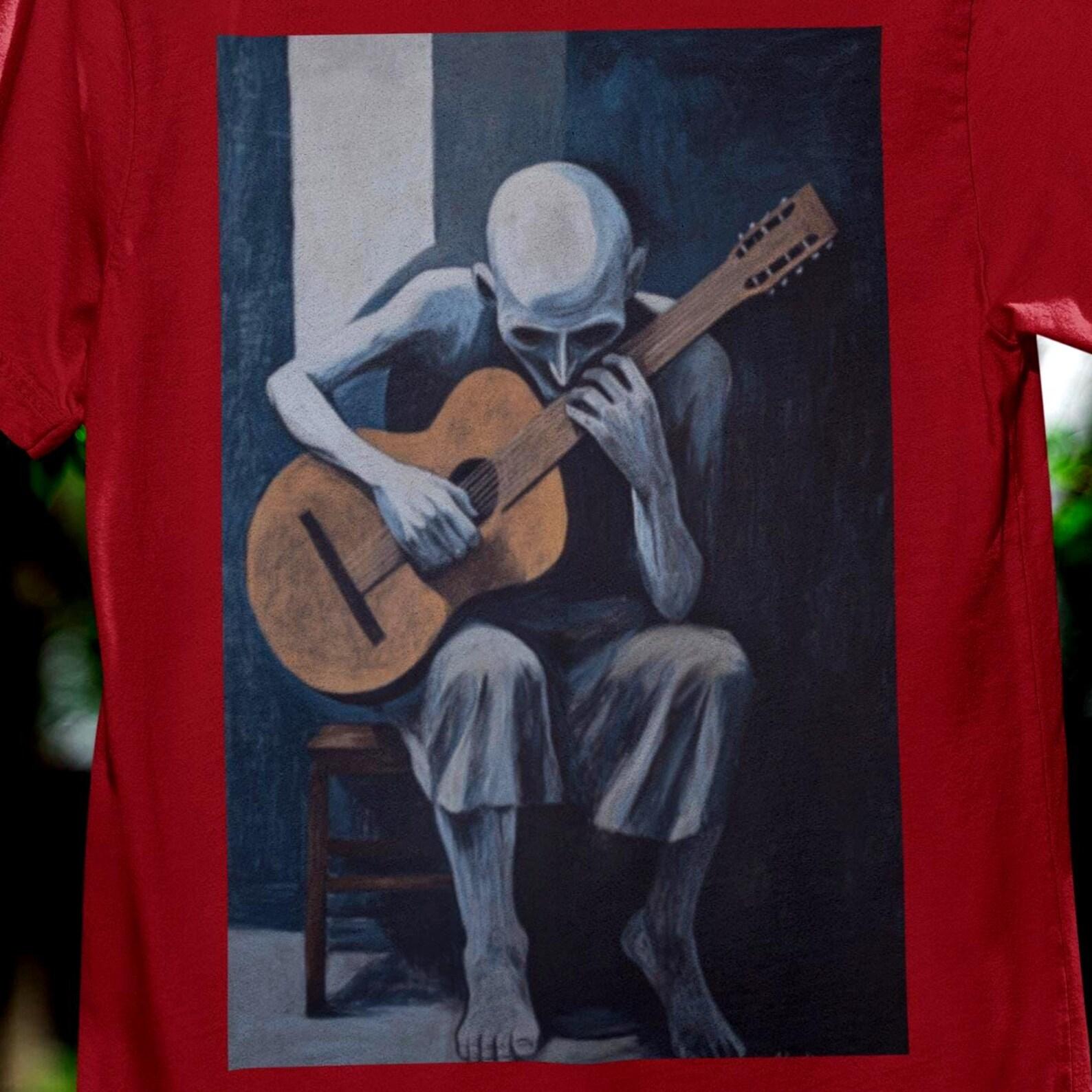 Creepy Guitarist T-Shirt | Dark Aesthetics Graphic Tee | Gothic Music Shirt | Artistic Apparel | Bella Canvas Sizes XS to 5XL XL