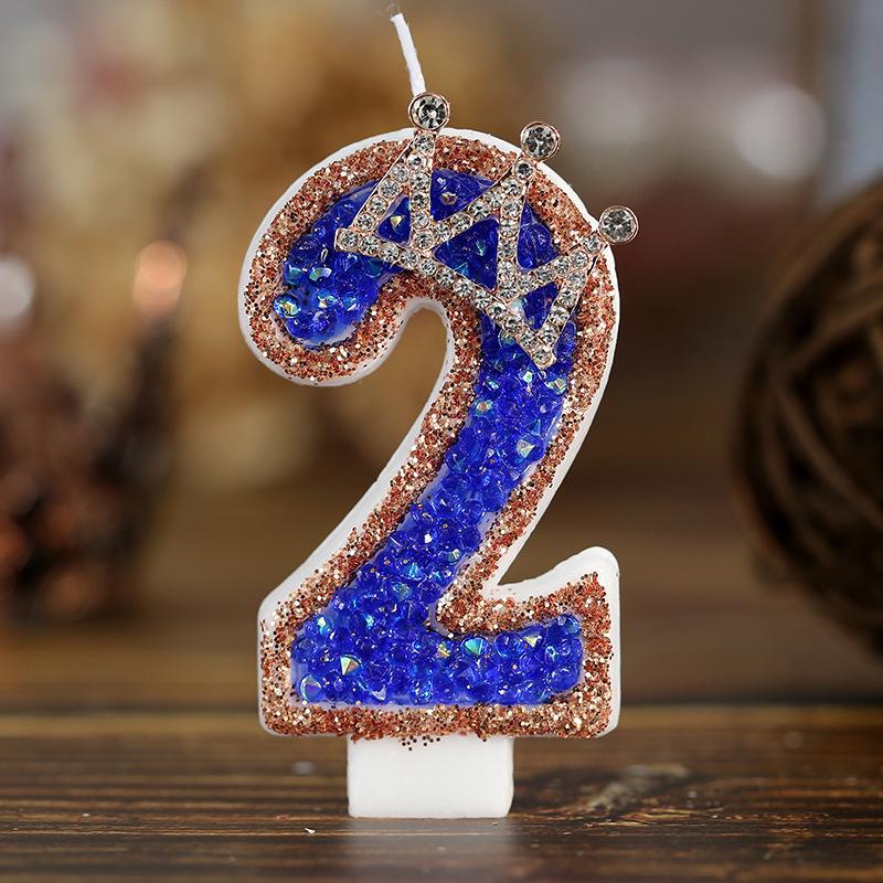 Niebieska Korona Świeczka Urodzinowa Cyfry 0-9 Świeczka z Brokatem Świeczki na Tort Dekoracja na Imprezę Cupcake na Rocznicę