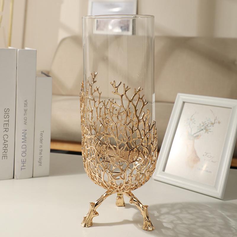 Metal & Glass Vase for Dry Flowers: Creative Light Luxury Decor for Living or Dining Room