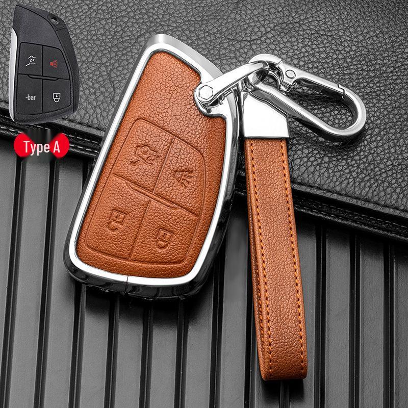 Leather Alloy Key Case for 2021-2022 Buick Envision - Metal Full Wrap, Double-Sided Protection