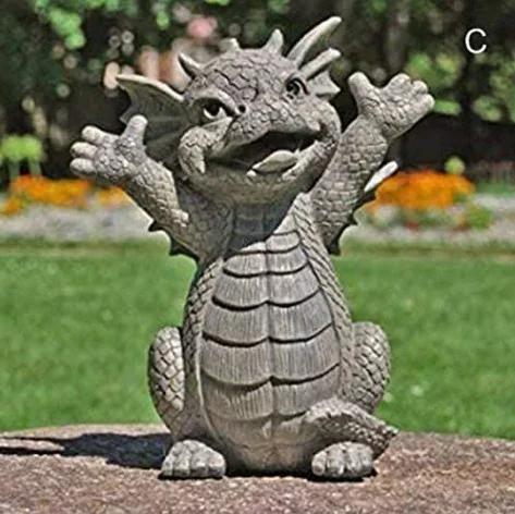 

Dragon Meditation Garden Statue With LED Lighting Resin Dinosaur Shape Outdoor Yard Ornament Home Decorative Sculpture
