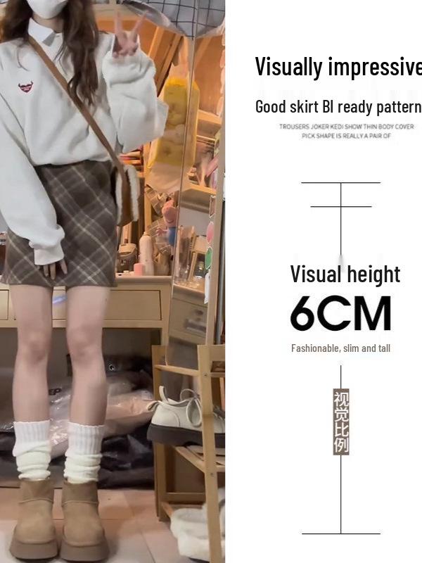 Women's Retro Wool Plaid A-line Skirt - High Waist, Slimming, Anti-exposure, Hip-hugging, Short Korean Style for Autumn/Winter