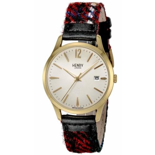 

Henry London Harris Tweed Collaboration Watch, 38.5mm, with an ivory dial, stainless steel crystal, quartz movement, and interchangeable strap. Made i