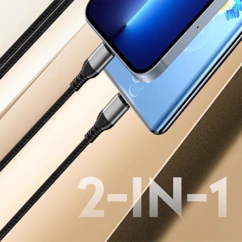 Universal 66W Fast Charge Data Cable 2 in 1 With Type C Connectors And Charging Port For Smartphones And Laptops