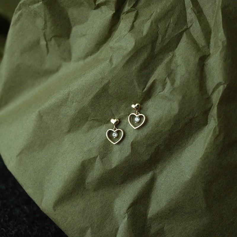 S925 Sterling Silver 14K Gold Plated Mini Heart Ear Studs Micro-Paved Zircon Stones Trendy Versatile Fresh Style Earrings