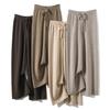 Damen Lange Hosen Elastischer Hoher Bund Weitbeinige Strickhosen mit Taschen Einfarbig Herbst Winter Warme Hosen